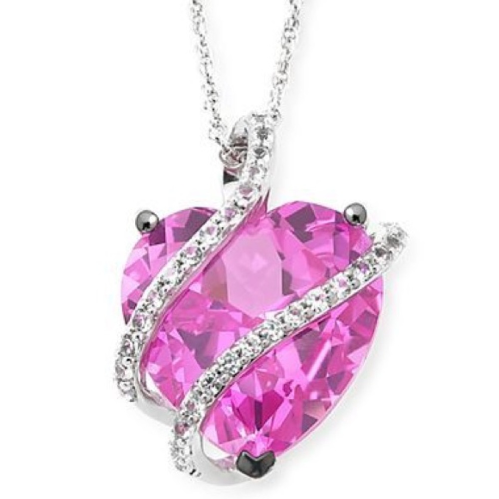 Lab created Pink and White Sapphire Heart necklace